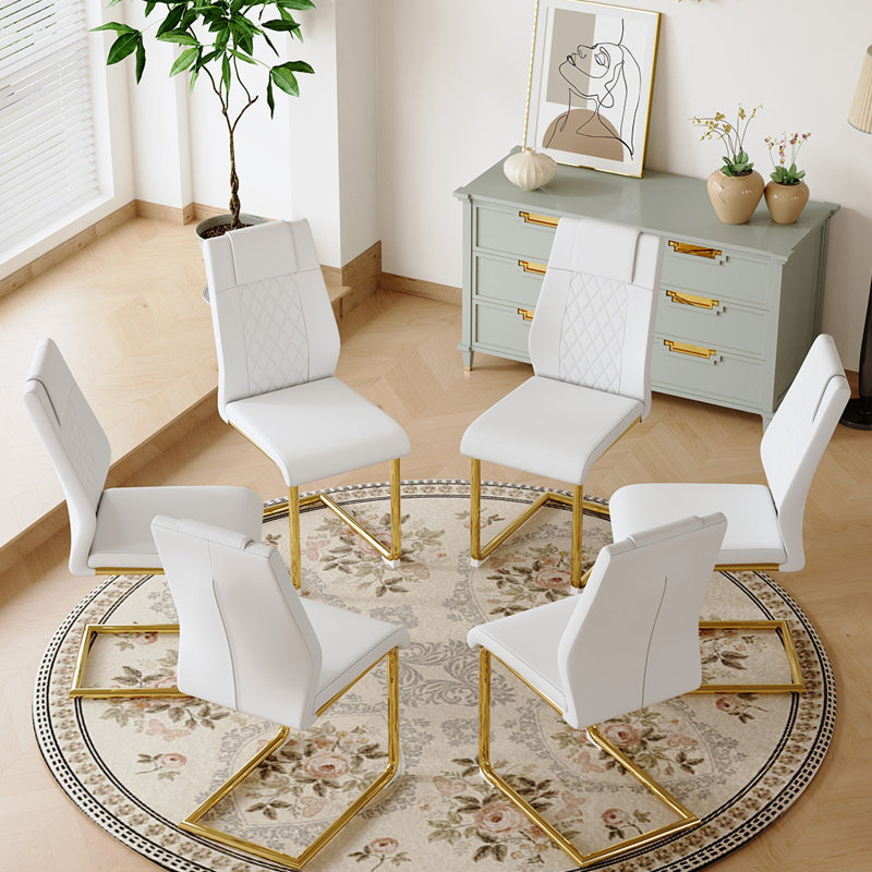 Chaises de salle à manger modernes, 6, Blanc, Doré