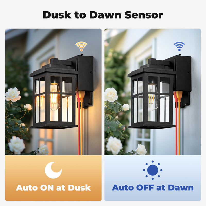 Black Dusk to Dawn Outdoor Lighting with GFCI Outlet