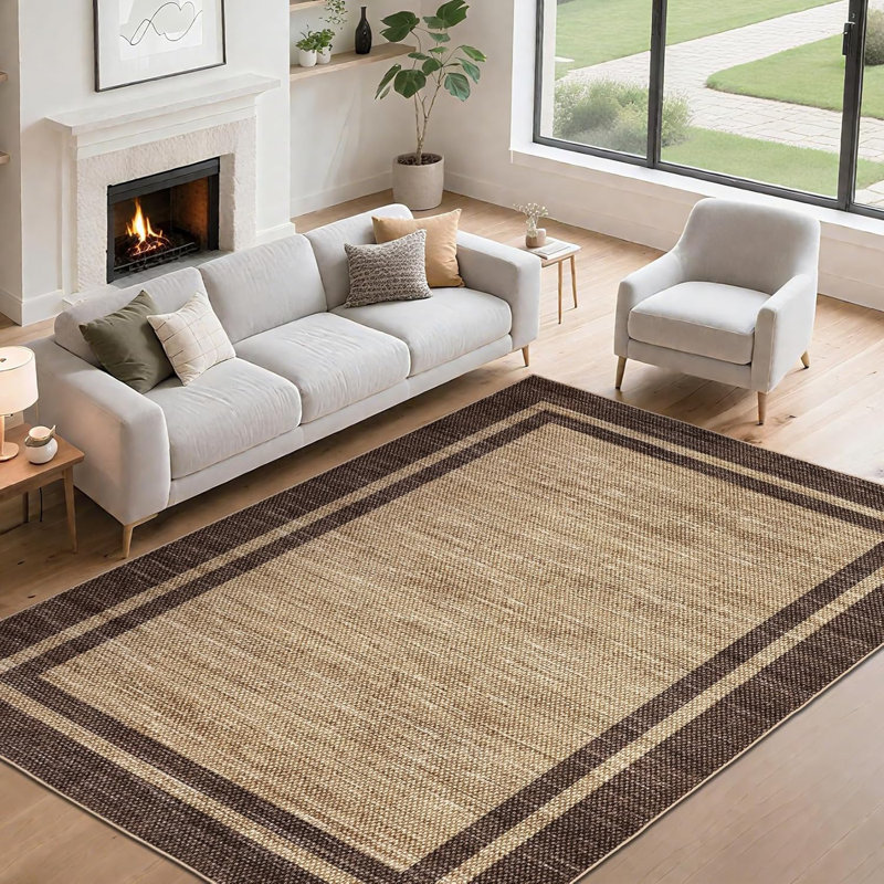 Tapis de couloir neutre lavable 2 x 6 - imprimé à bordure minimaliste, envers en TPR antidérapant, tapis doux pour l'entrée, cuisine (noir)