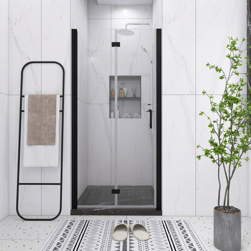 37.38'' 36'' W x 72'' H Semi-Frameless Shower Door with Clear Glass, Noir mat