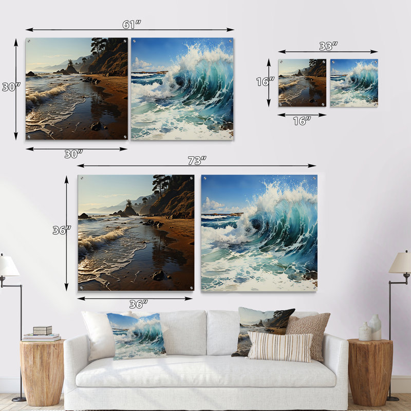 Parik - Ensemble de 2 verres muraux en acrylique Coastal Beach, H 16 po x l 33 po