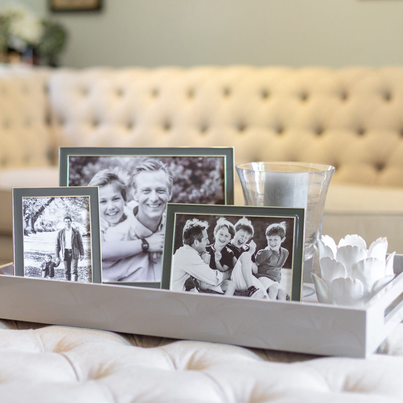 Cadre photo en émail, 5 po x 7 po, Taupe / argent
