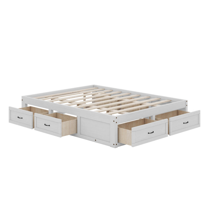 Lit plateforme avec 6 tiroirs, Blanc antique, Grand lit