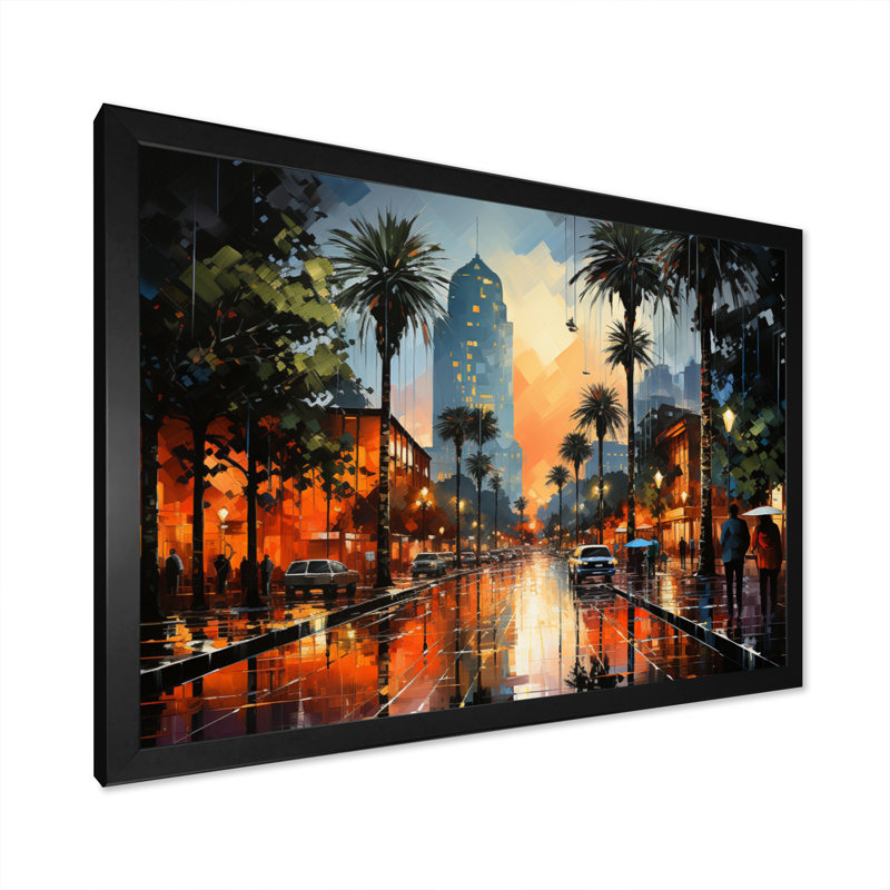 " Palm Trees Urban Miami I ", 24" H x 32" W x 1" D, Black Picture Framed