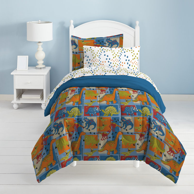 Ensemble d'édredon avec blocs de dinosaures de Dream Factory, Simple + 1 taie décorative + 1 coussin + 2 draps