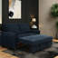 Canapé futon bleu marine avec dossier réglable, rangement et dossier en tissu confortable