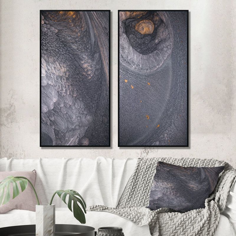 «Golden on Gray», ensemble de 2 impressions sur toile, H 40 po x l 40 po x P 1 po, Cadre flottant noir