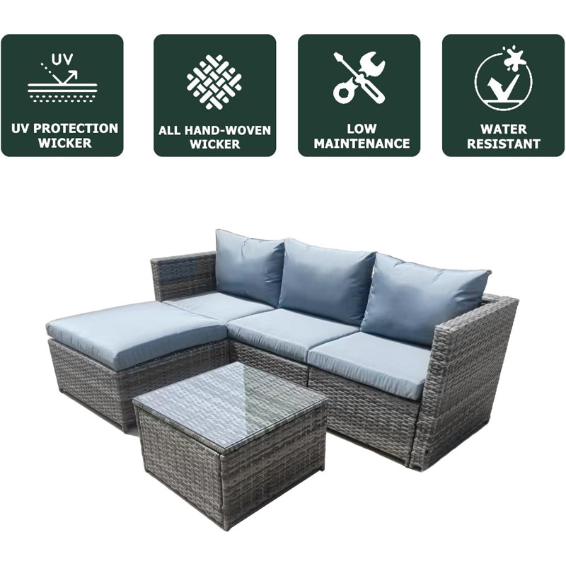 Wicker 3 - Person Garden Lounge Set with Cushions