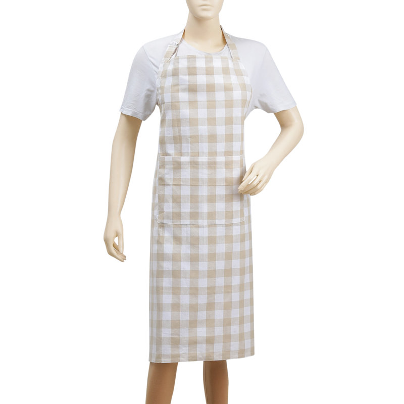 Dorine Plaid Cotton Bib Apron, Beige/White