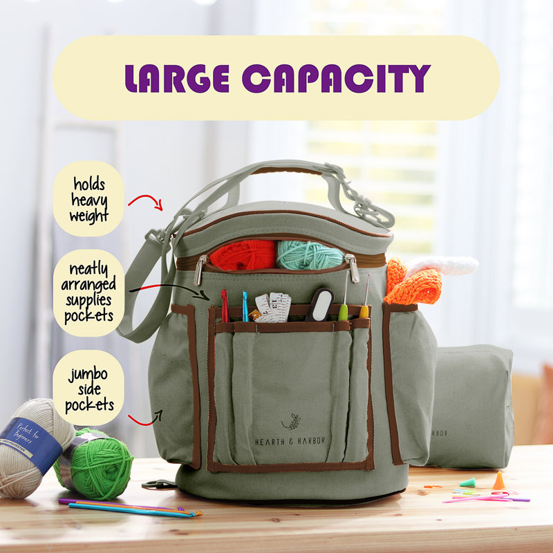 Sac de rangement en crochet et accessoires, Vert sauge