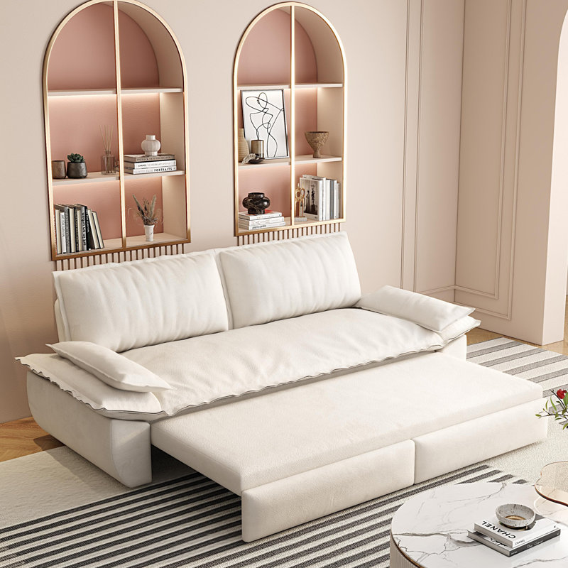 Causeuse, canapé-lit escamotable, canapé-lit convertible 3-en-1, Beige