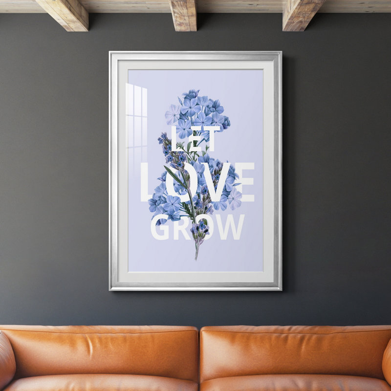 Let Love Grow - Art textuel avec cadre photo, H 26,5 po x l 36,5 po x P 1,5 po, Argent