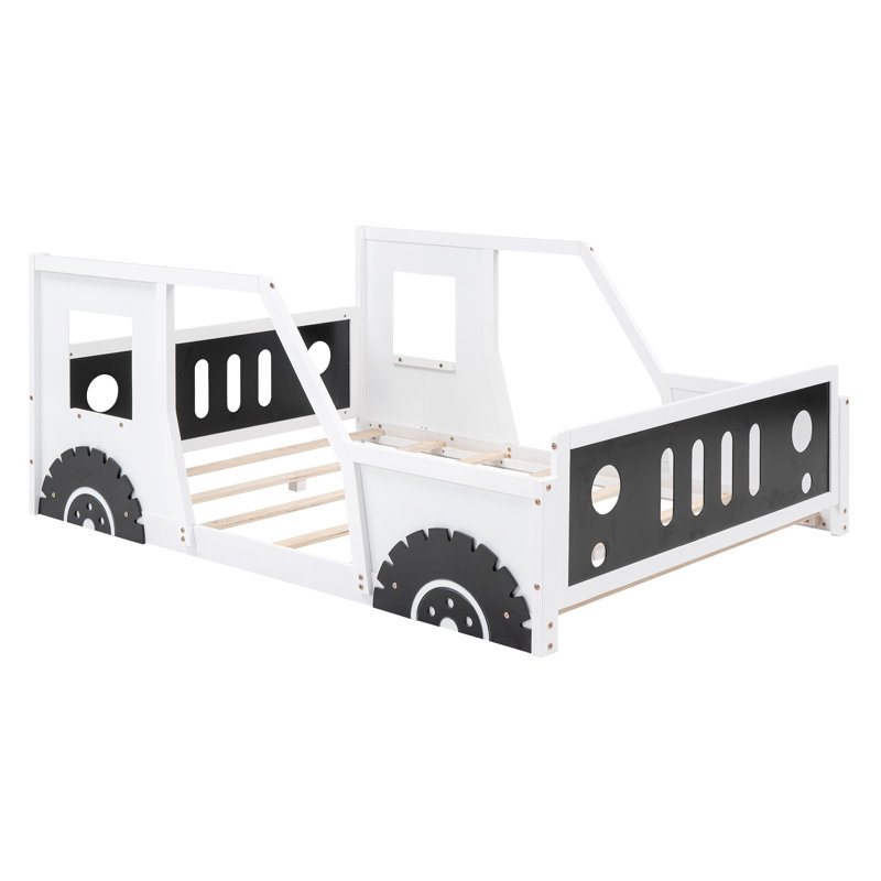 Lit plateforme classique avec roulettes en forme de voiture, Blanc