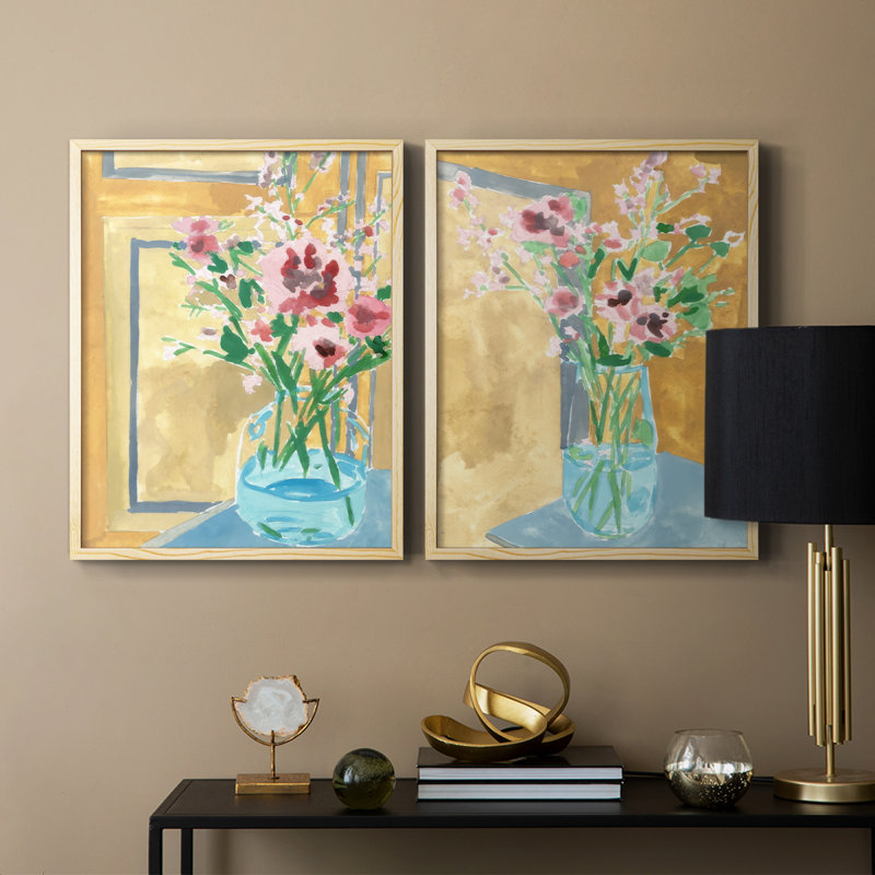 Fleurs en bouteille I - reproduction encadrée de qualité supérieure - prête à être accrochée - aucun clou requis - aucun clou requis