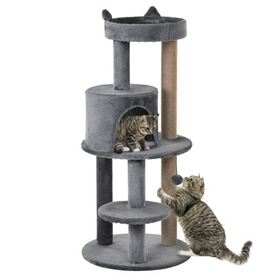 41" Cat Tree Tower with Condo, Scratching Posts, Hanging Ball, Grey