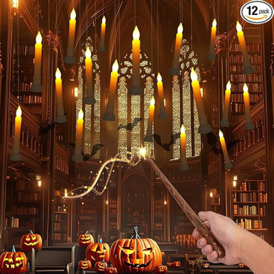 Piles incluses: bougies flottantes avec télécommande, 12 bougies scintillantes sans flamme à lumière chaude, bougies suspendues magiques avec base pour la fête d'anniversaire, décorations d'Halloween