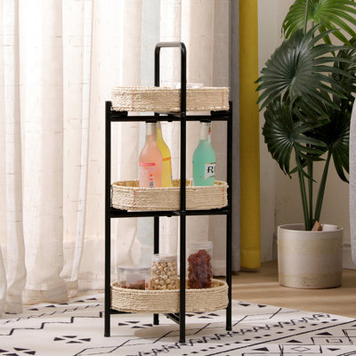 3 tables d'appoint tissées à la main avec rangement, plateau amovible et comptoir de rangement pour comptoir de cuisine