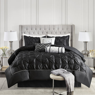 King 7 Piece Comforter - White Gorgeous 1 Comforter, 2 Shams, 3 Decorative Pillows, Bed Skirt Washable Comfort Bedding Fill Machine
