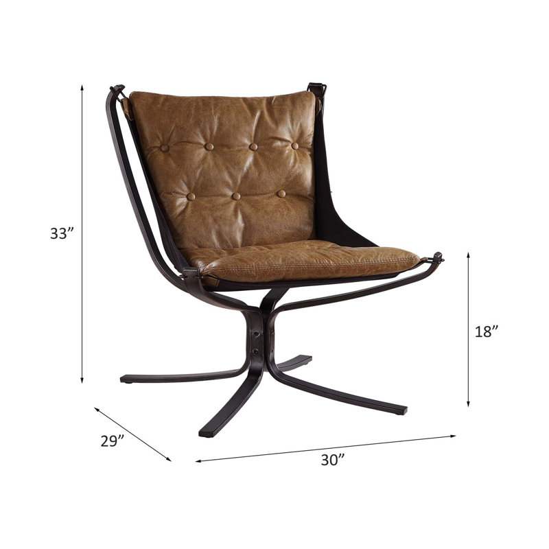 Chaise d'appoint Carney, cuir fleur, Café