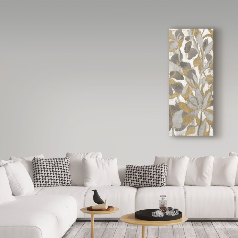 Silvia Vassileva Gray and Gold Floral Canvas Art