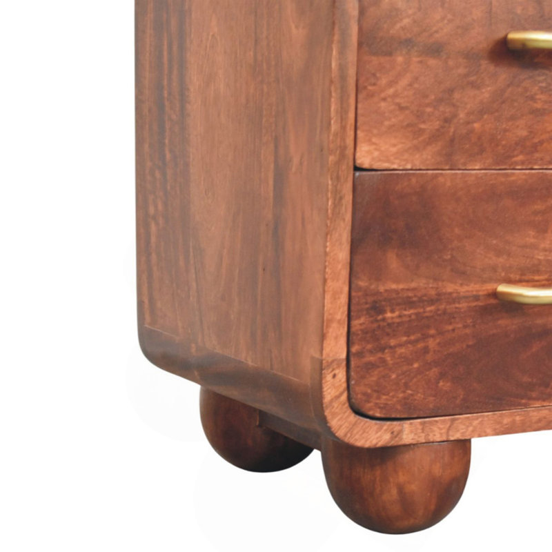 Commode arrondie en bois 3 tiroirs, brun
