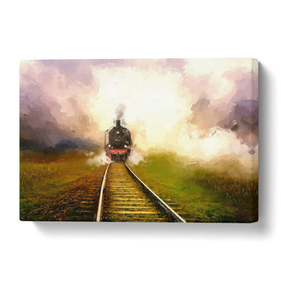 Steam Train Upon the Tracks in Abstract - Wrapped Canvas