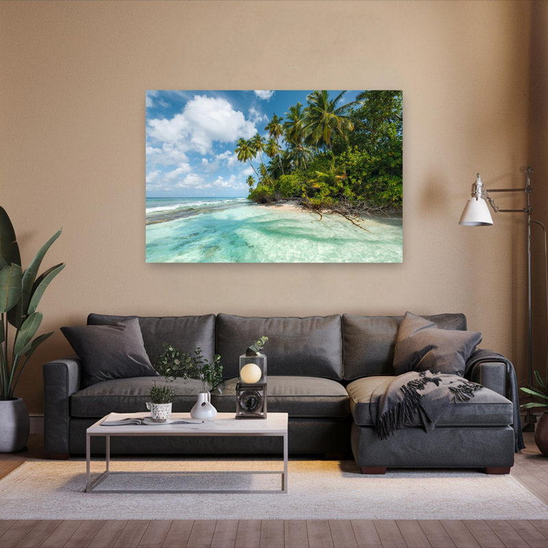 «Turquoise Bay», palmier abstrait, impression d'art mural, forêt côtière, H 40 po x l 60 po