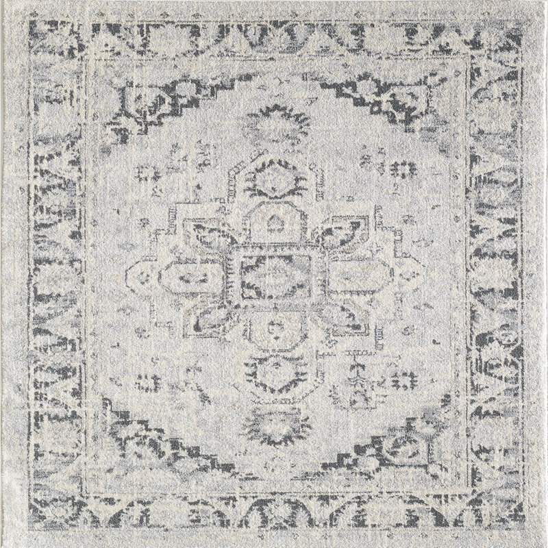 Gray and Cream 5' x 7' Reversible Oriental Synthetic Rug