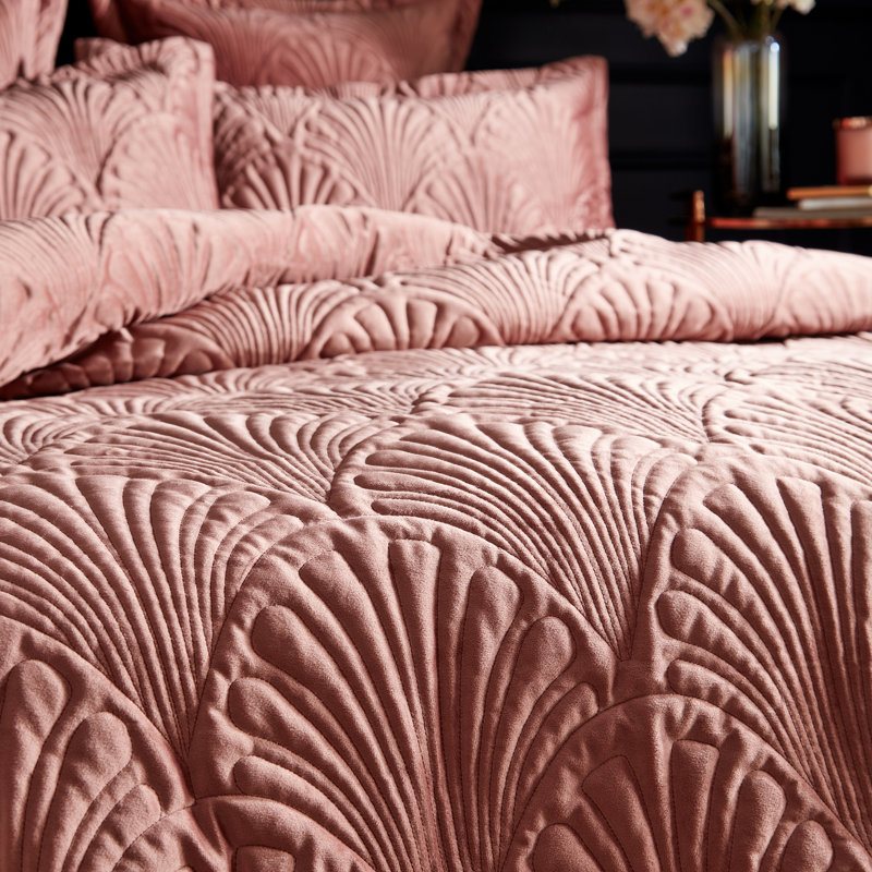 Velvet Floral Duvet Cover Set with Pillowcases, Blush, Super King - 2 Standard Pillowcases