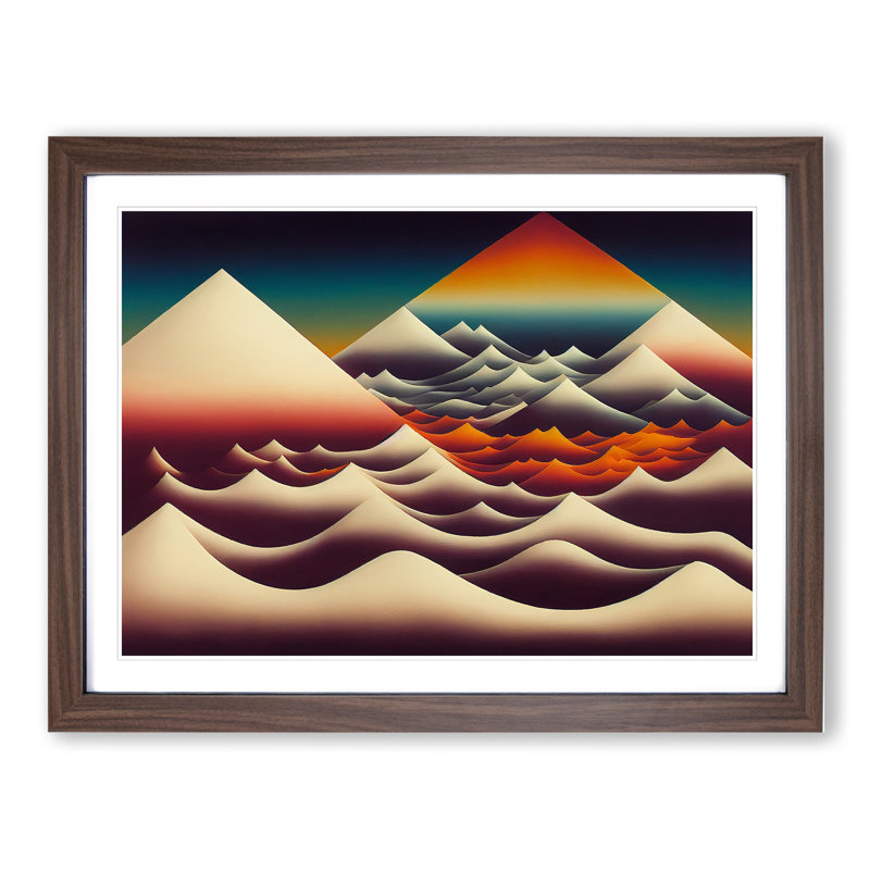 Snazzy Abstract Mountains - Framed Print, 34cm H x 46cm W x 2cm D, Walnut