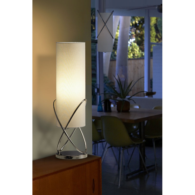 Internal Table Lamp - Chrome, White Linen Shade, Dimmer Switch
