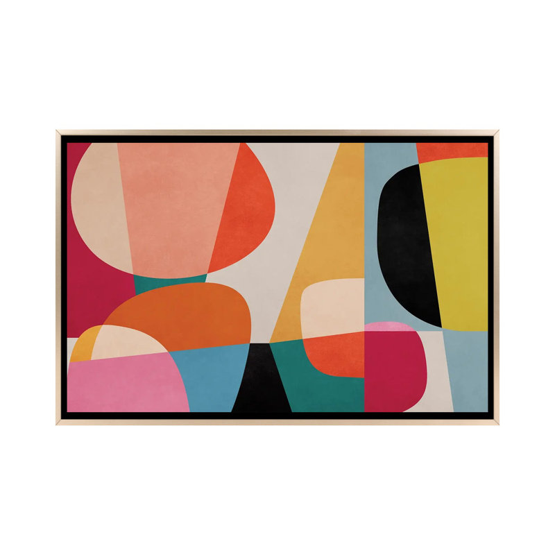 Pièces colorées et arrondies, H 18 po x l 26 po x P 1,5 po, Pas de tapis, Toile encadrée champagne