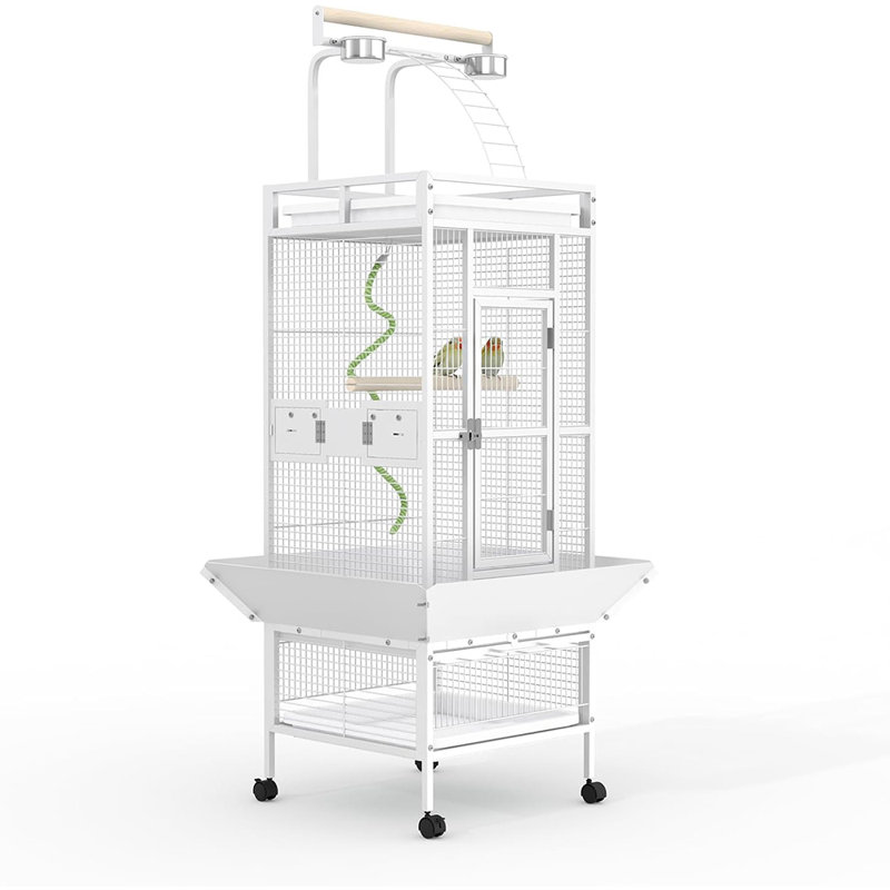 Cage à oiseaux 60 "avec plateau de jeu et cage en fer forgé sur roulettes