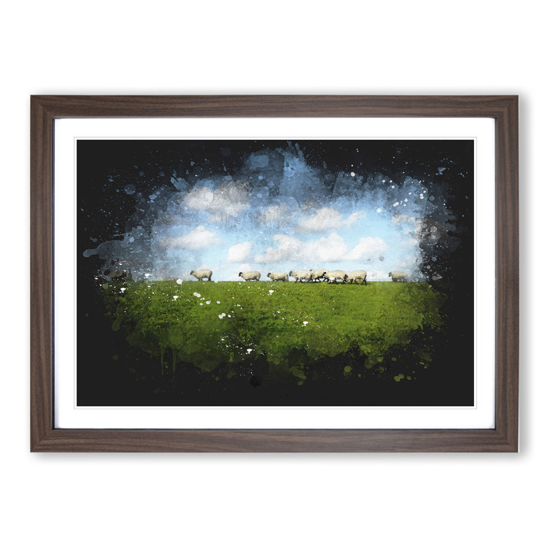 Flock of Sheep Vol.4 - Picture Frame Graphic Art, 48cm H x 65cm W x 2cm D, Walnut Framed