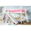 Lit superposé double au-dessus de double avec tablettes de rangement, lit superposé en bois massif avec glissière et échelles, conception à profil bas, rose et blanc-133070020