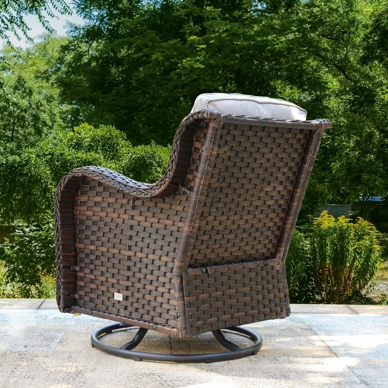 Linkwood Rocking Swivel Patio Chair with Cushions (Set of 2) Beachcrest Home Frame Color: Dark Brown