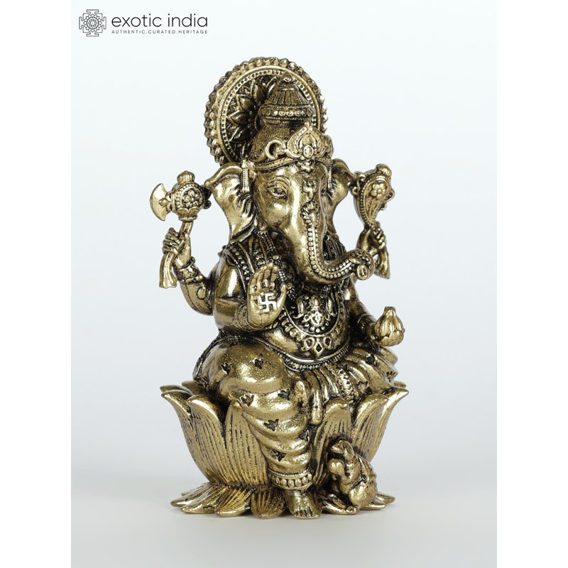 2 petites seigneurs de la bénédiction du dieu Ganesha, statue en laiton doré du temple de la maison, cadeau DDM275