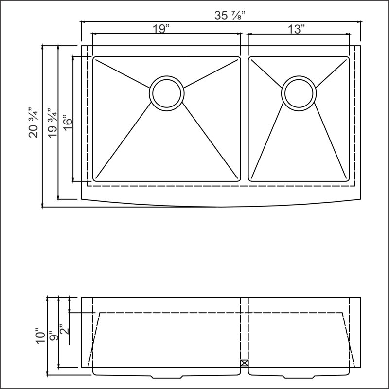 36'' Stainless Steel Double Bowl Undermount Kitchen Sink
