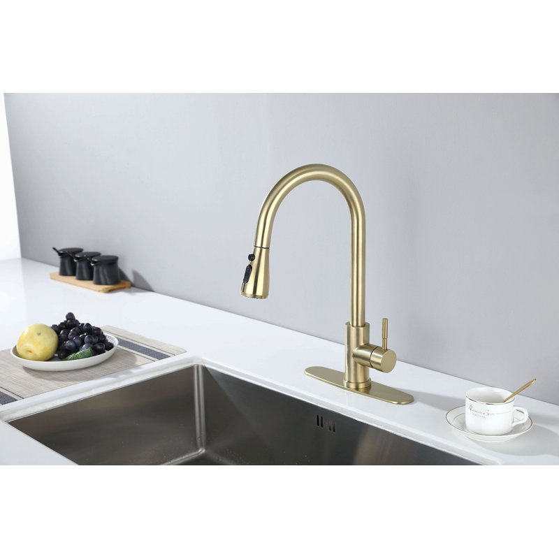 Robinet de cuisine avec douchette extractible, Doré