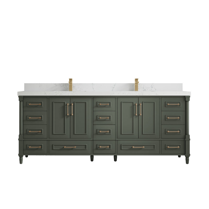 Aberdeen 84'' Double Bathroom Vanity with Quartz Top, Empira, White