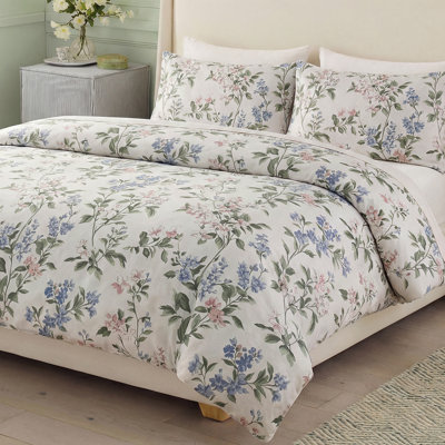 100% Cotton Duvet Cover Queen Size Botanical Floral Bedding Set 3 Pcs Soft & Breathable Cotton Duvet Cover Set with Zipper Closure Leaf Floral Print French Country Comforter Cover Set