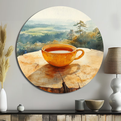 Tea Cup The Morning In The Country II - Coffee Round Metal Wall Art