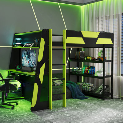 Lit mezzanine Gaming avec bureau latéral et rangement intégré