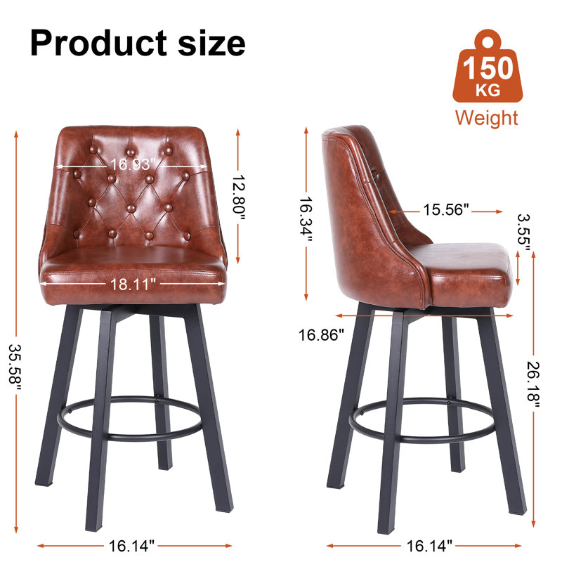 Bar Stools, Modern Wax Leather Bar Stools, 360° Swivel With Backrest, Thick Waterproof Seat Cushion, Suitable For Bar, Kitchen And Makeup