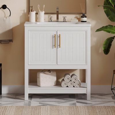 Meuble-lavabo de 30 po avec lavabo en céramique et rangement polyvalent