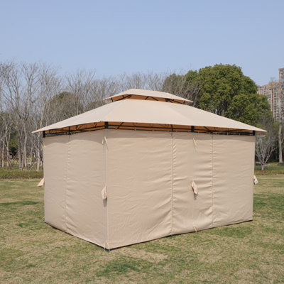 Tente de pavillon de jardin 13X10 avec toit double ventilé et moustiquaire (moustiquaire amovible sur tous les côtés), convenant à la pelouse, au jardin, à la cour et à la terrasse, au sommet KHaki