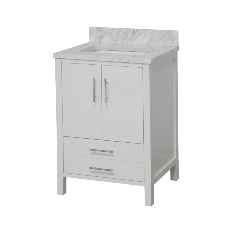 Ensemble de meuble-lavabo simple 24 po Kiara, Blanc, Marbre de Carrare
