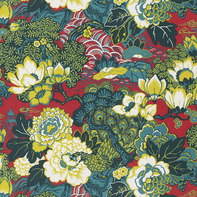 Shanghai Peacock Fabric, Cerise