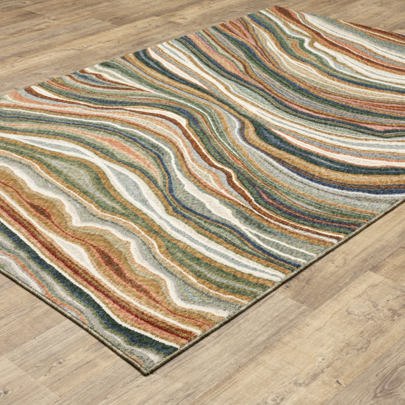 Tapis multicolore à vagues abstraites Holub, Rectangle 6 pi 7 po x 9 pi 9 po