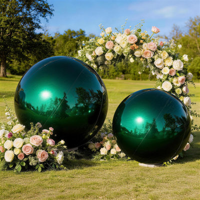 19.7" + 31.5" Inflatable Reflective Disco Balls, Large Hanging Balloon for Garden, Pool & Party Decorations –Set of 2(Green, Pump Included)